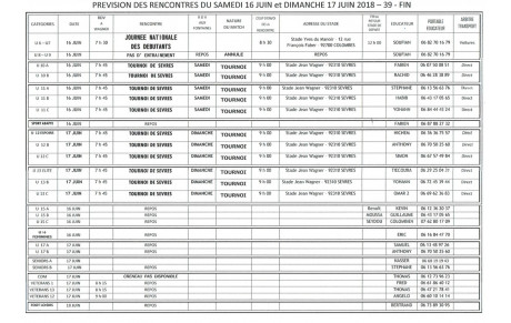 PLANNING DU SAMEDI 16 ET DIMANCHE 17 JUIN 2018
